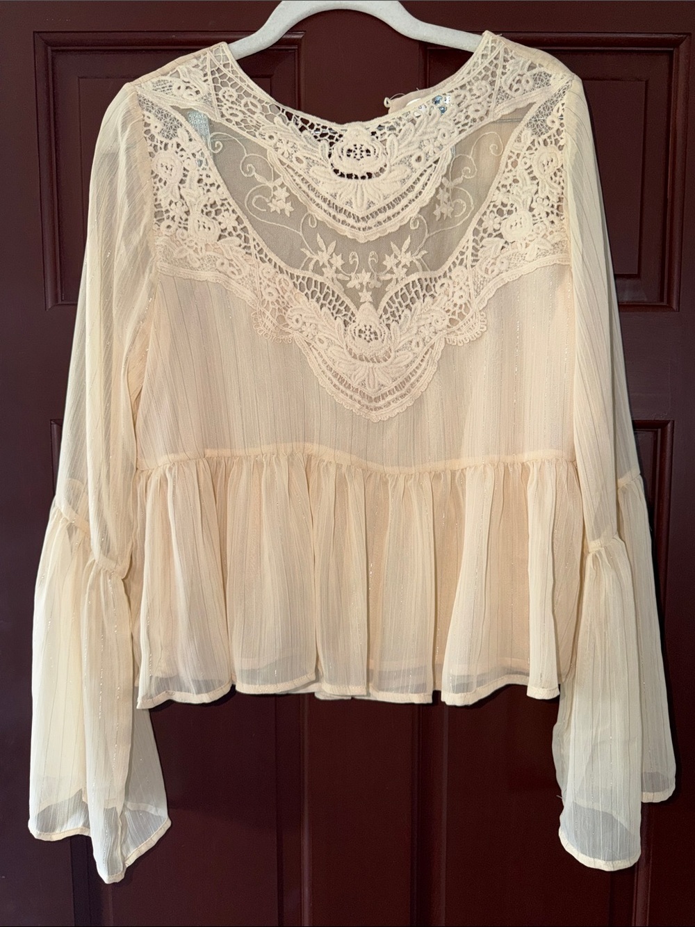 Altar'd State Cream Lace Yoke Peasant Top - Picture 2 of 4